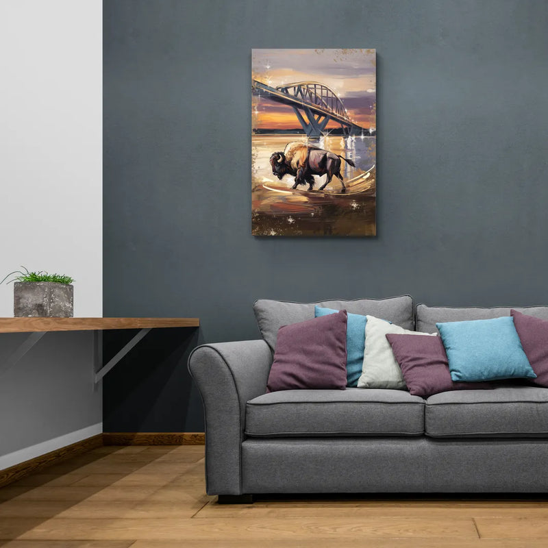 Buffalo Peace Bridge Glow - Canvas Wall Art Living Room