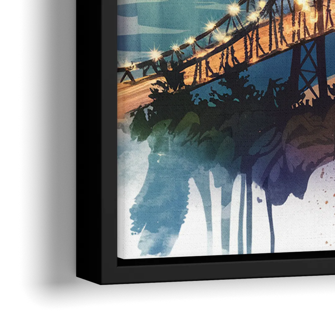 Tacoma Skyline View - Close-Up Black Frame Canvas