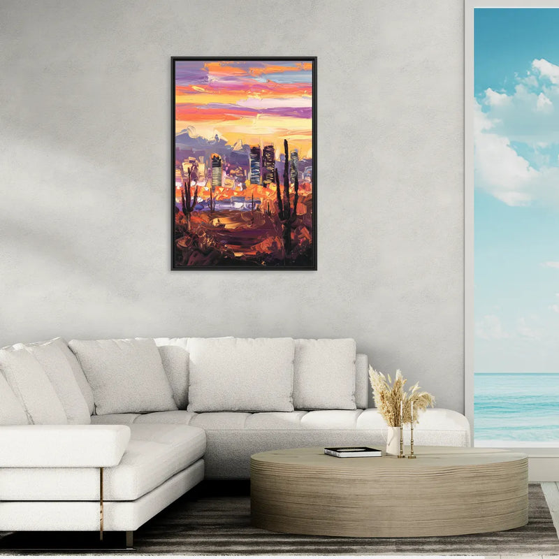 Phoenix City Lights and Skies - Living Room Black Frame Canvas