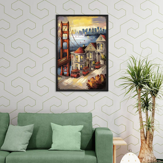 San Francisco Historic Architecture - Living Room Black Frame Canvas