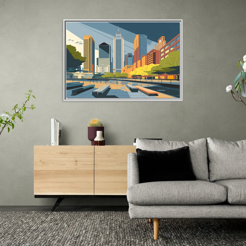 Jersey City Urban Architecture - Living Room White Frame Canvas