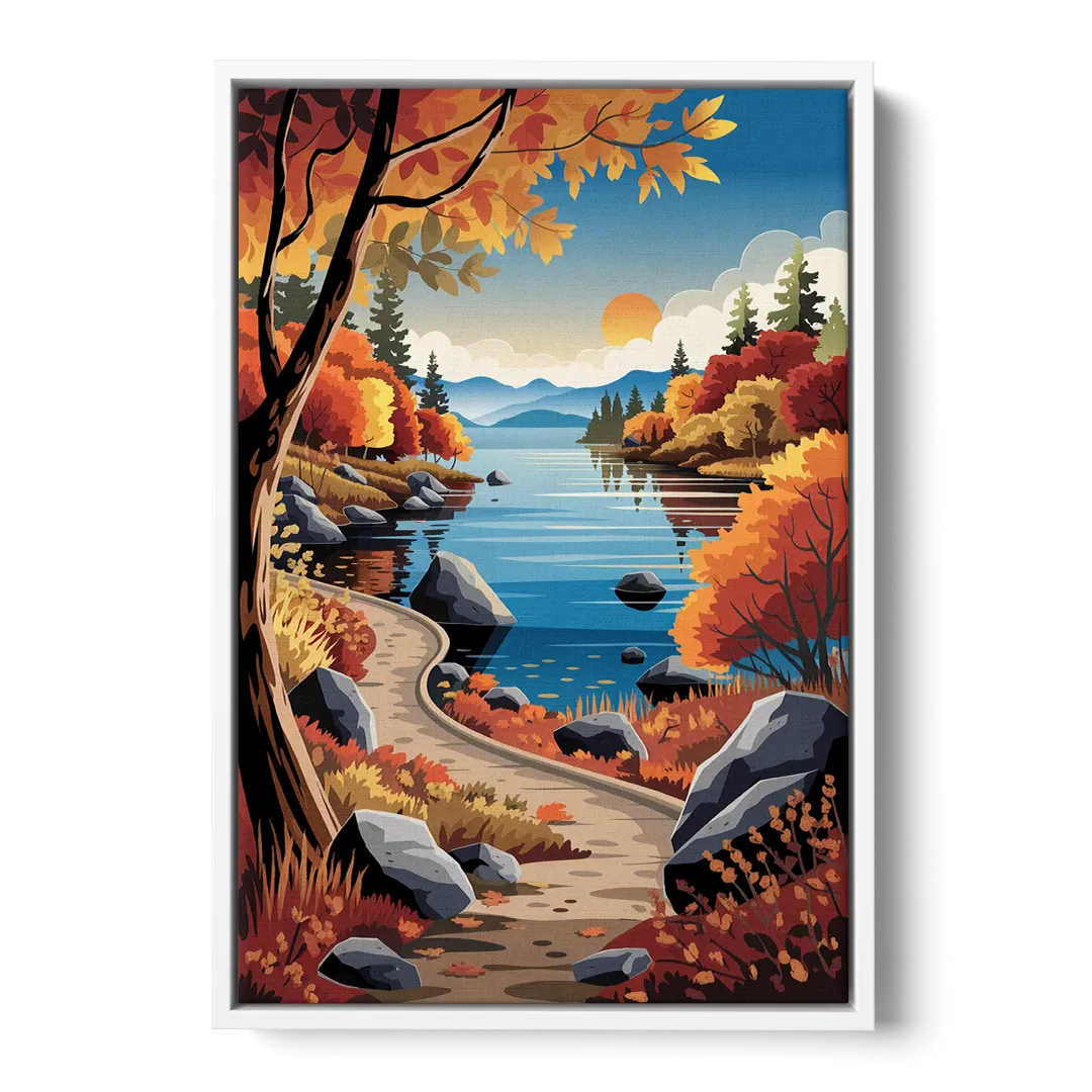 Lake Tahoe Autumn Colors - White Frame Canvas