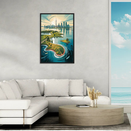 Toronto Island Aerial View - Living Room Black Frame Canvas