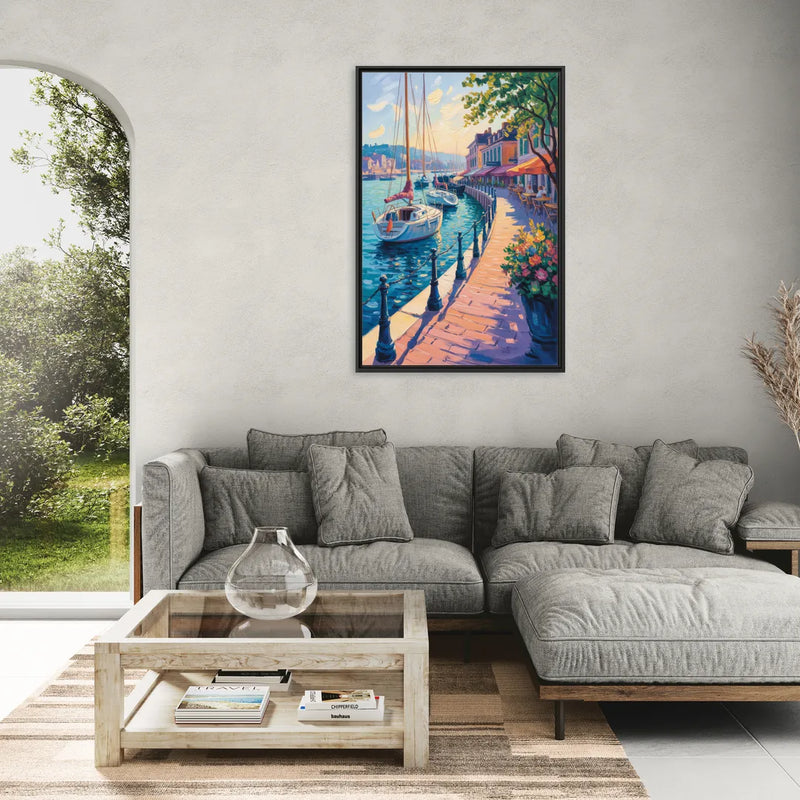 Old Port Waterfront - Living Room Black Frame Canvas