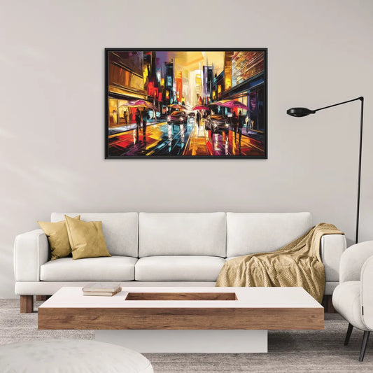 Mobile Vibrant Streets - Living Room Black Frame Canvas