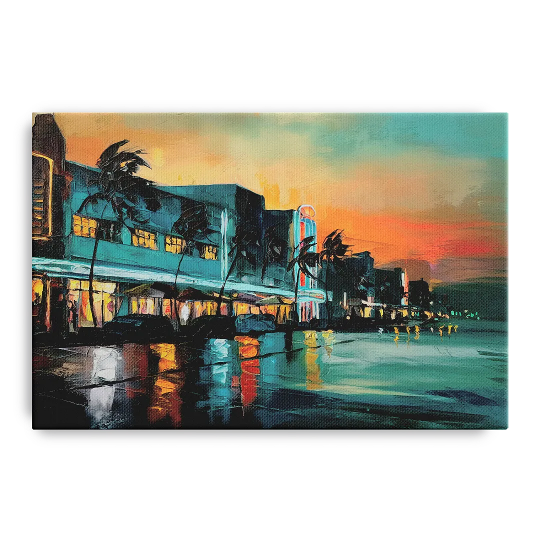 Miami Ocean Drive Lights - Canvas Wall Art
