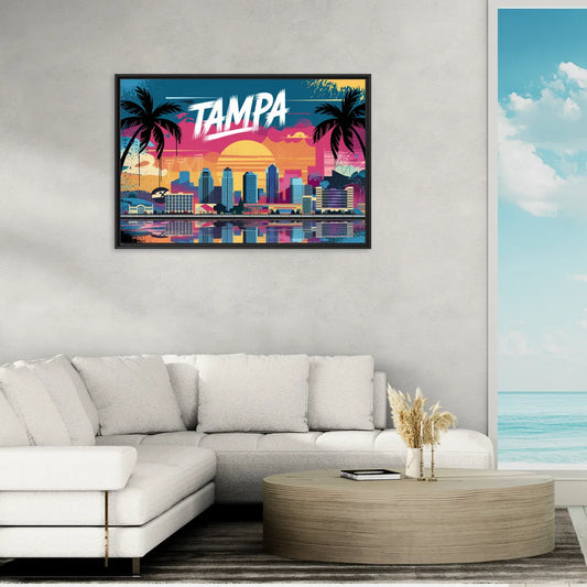 Tampa Urban Street Art Vibes - Living Room Black Frame Canvas