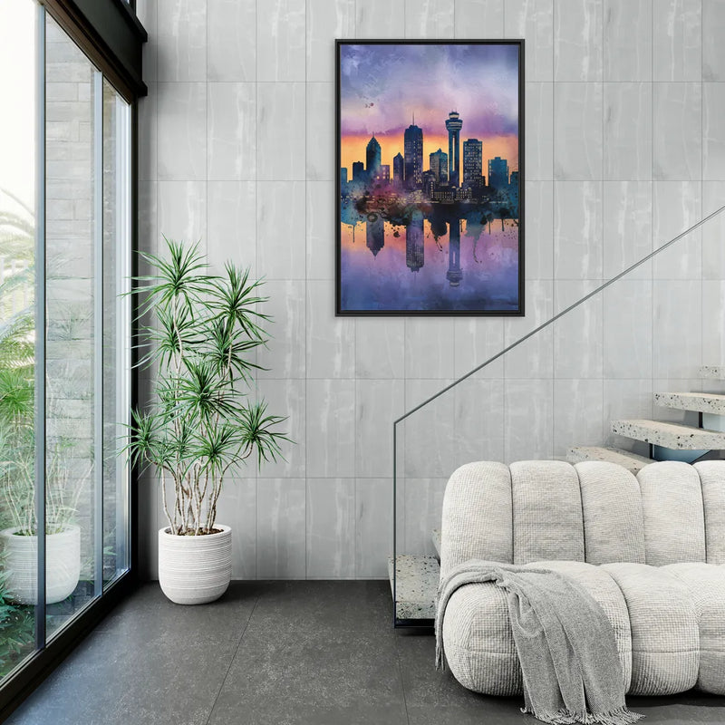 Buffalo Skyline Twilight - Living Room Black Frame Canvas