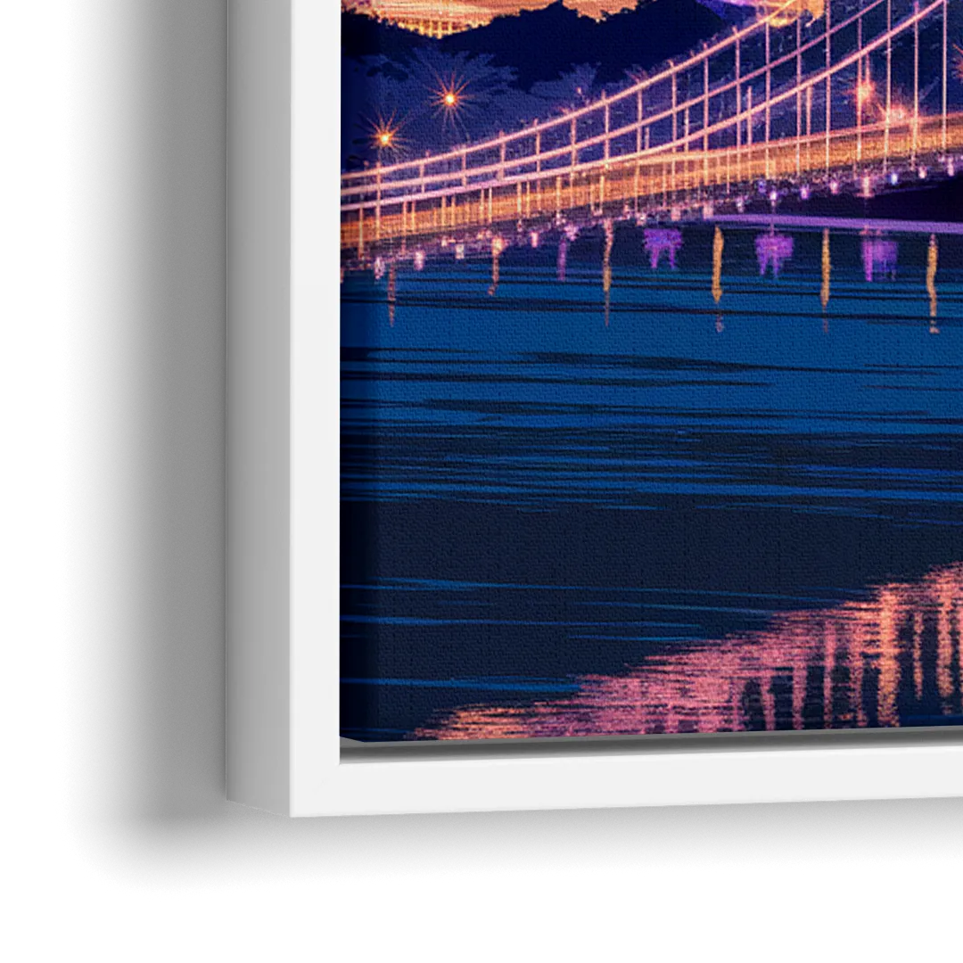 Cincinnati Nighttime Skyline - Close-Up White Frame Canvas