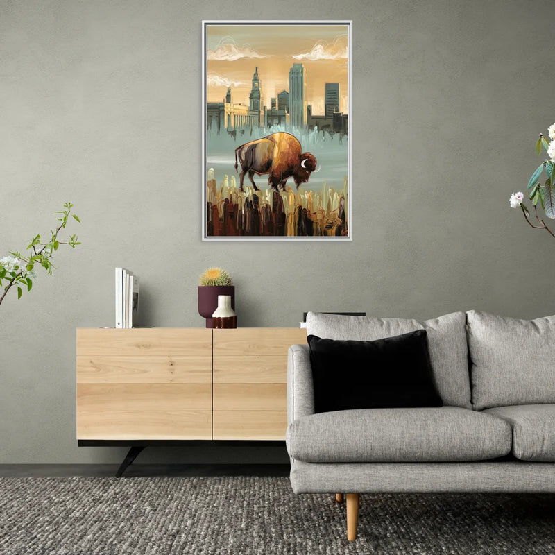 Buffalo All America City - Living Room White Frame Canvas