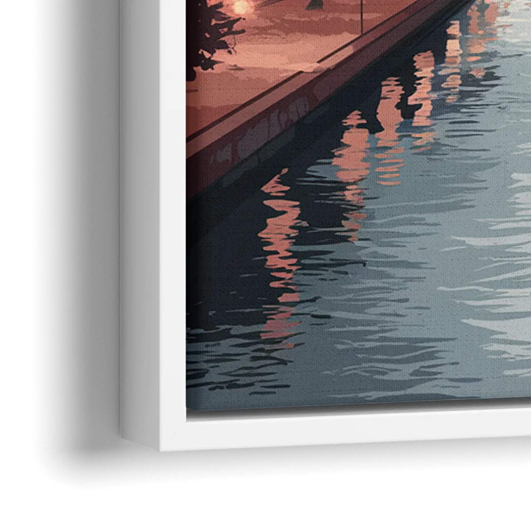 Philadelphia Skyline in Fog - Close-Up White Frame Canvas