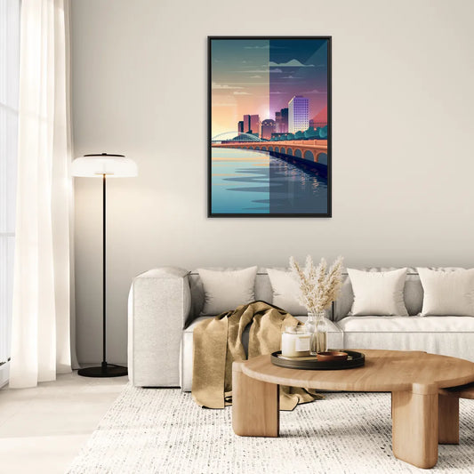 Little Rock Scenic Riverfront - Living Room Black Frame Canvas