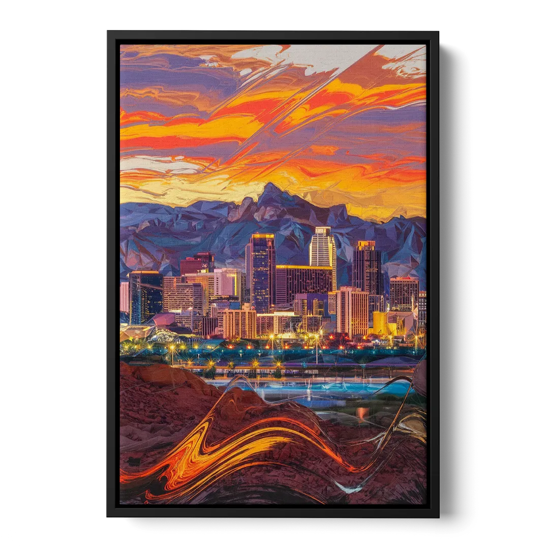 Phoenix Vibrant City Life - Black Frame Canvas