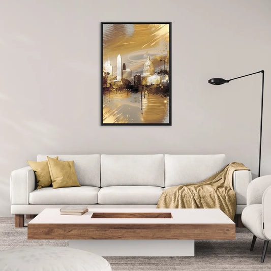Lincoln Downtown Streetscape - Living Room Black Frame Canvas
