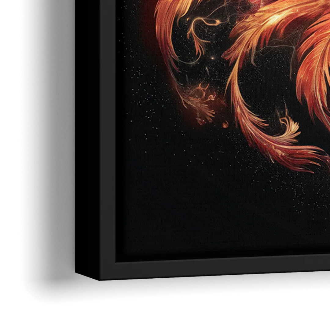 Phoenix Bird in Flight - Close-Up Black Frame Canvas