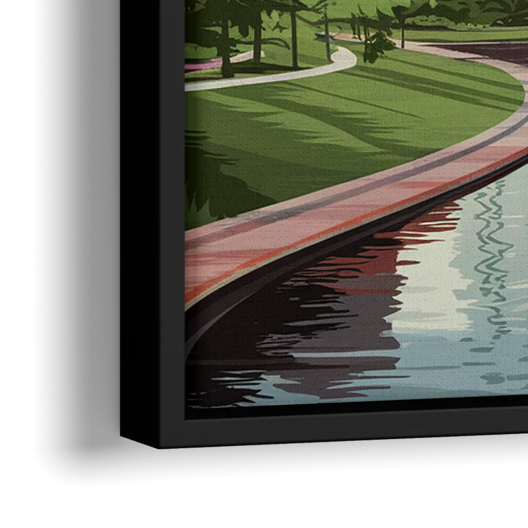 Omaha Downtown View - Close-Up Black Frame Canvas