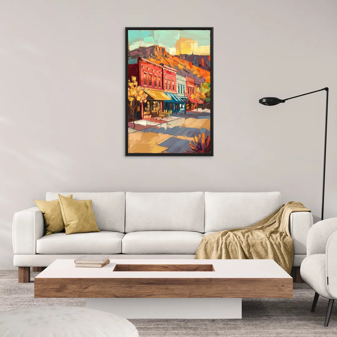 Bisbee Quaint Downtown View - Living Room Black Frame Canvas