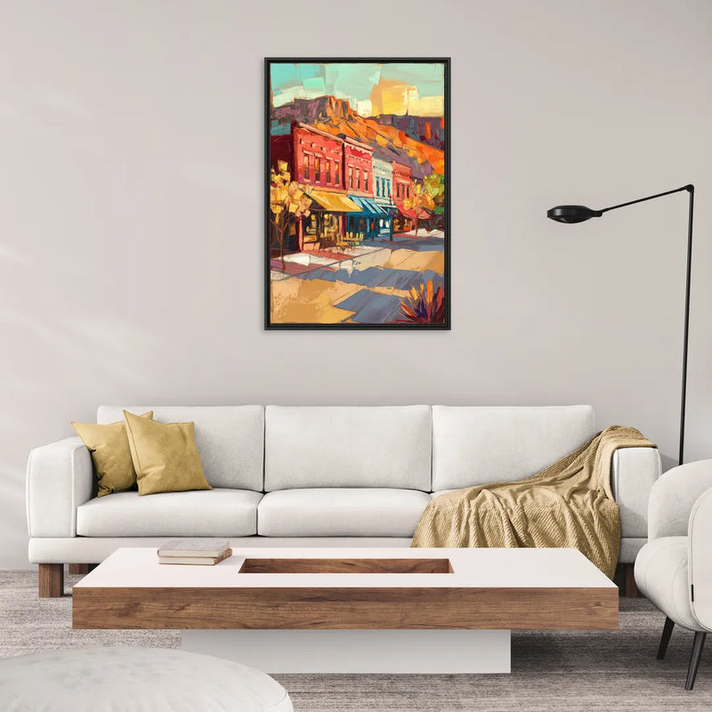 Bisbee Quaint Downtown View - Living Room Black Frame Canvas