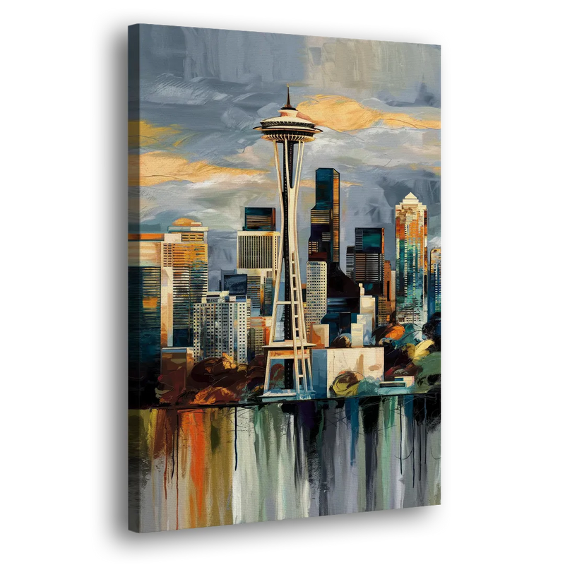 Seattle Skyline Panorama - Canvas Print Art Sides