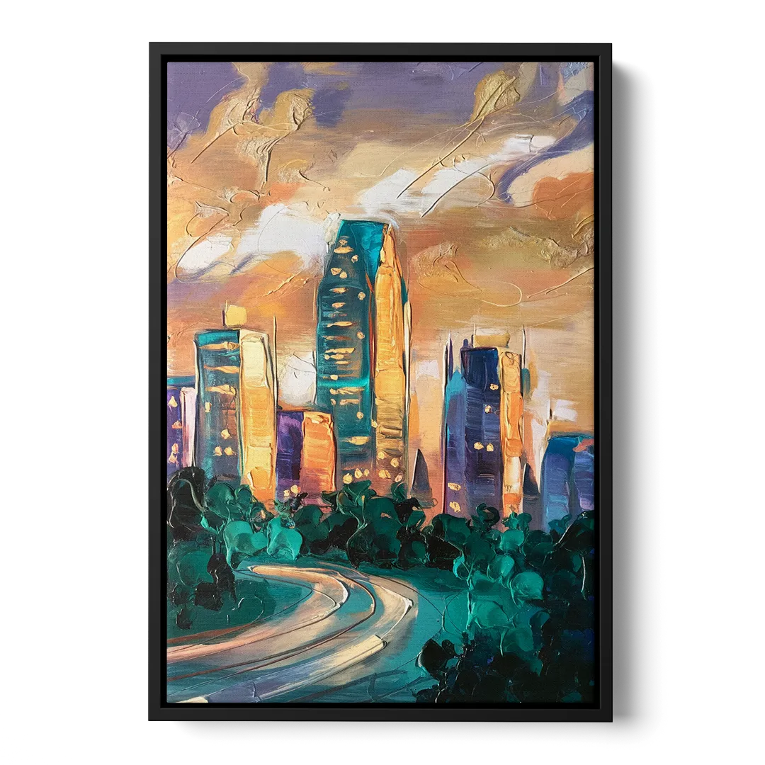 Raleigh Contemporary Cityscape - Black Frame Canvas
