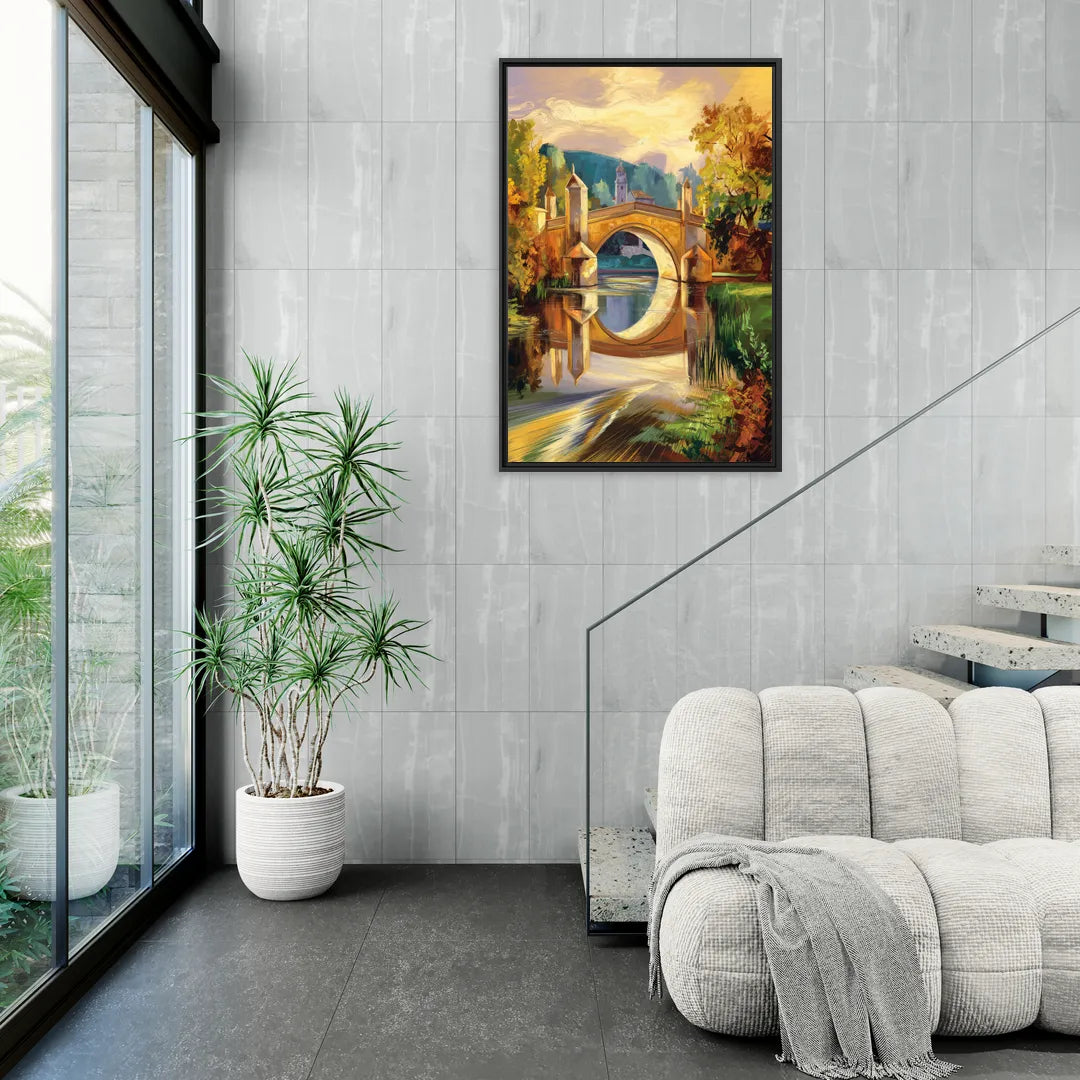 Riverside Historic Bridges - Living Room Black Frame Canvas