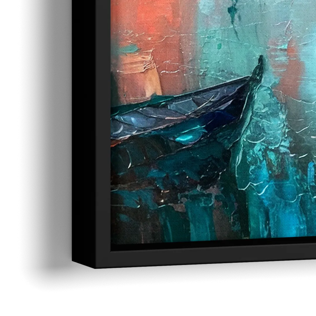 Norfolk Harbor Reflections - Close-Up Black Frame Canvas