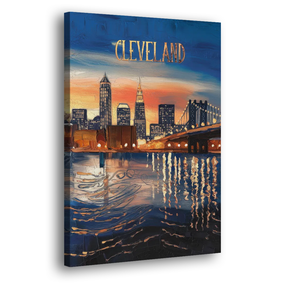 Cleveland Cityscape Panoramic - Canvas Print Art Sides