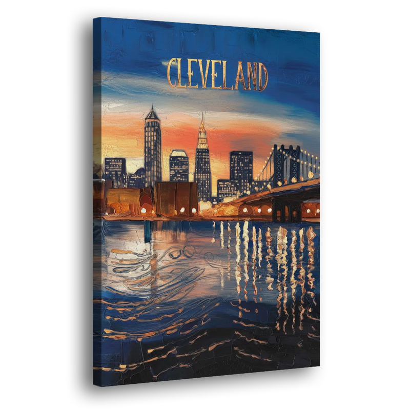 Cleveland Cityscape Panoramic - Canvas Print Art Sides