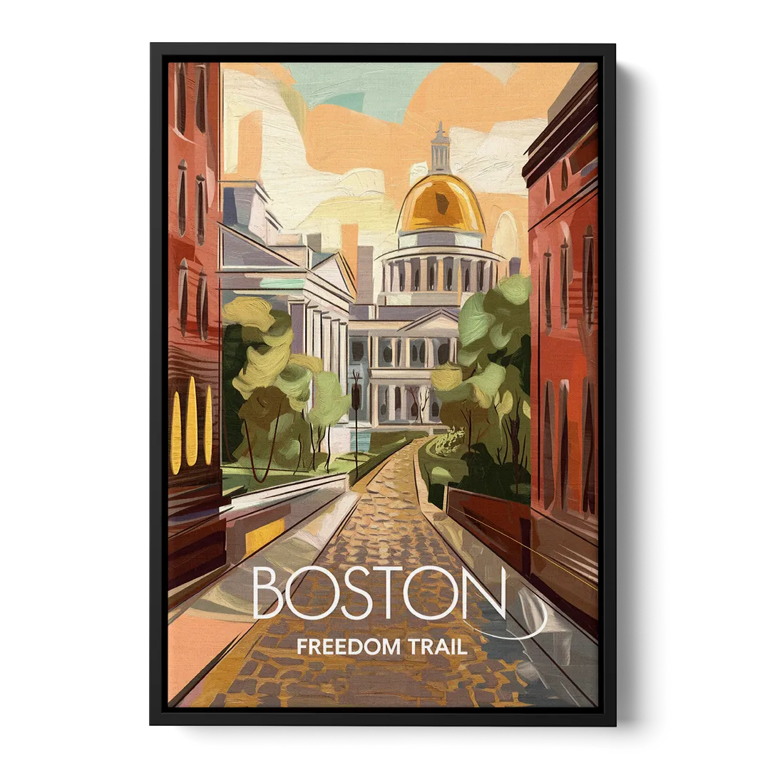 Boston Freedom Trail Highlights - Black Frame Canvas