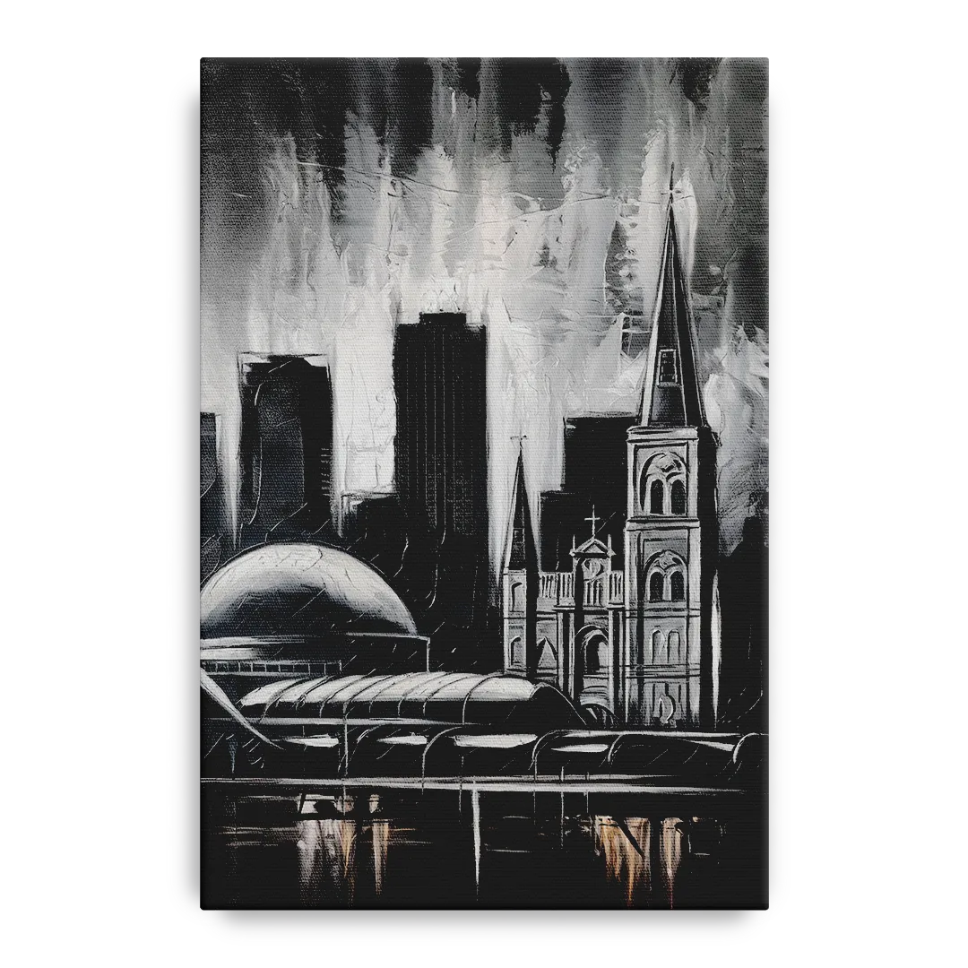 New Orleans Black and White Skyline - Canvas Wall Art