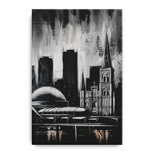 New Orleans Black and White Skyline - Canvas Wall Art