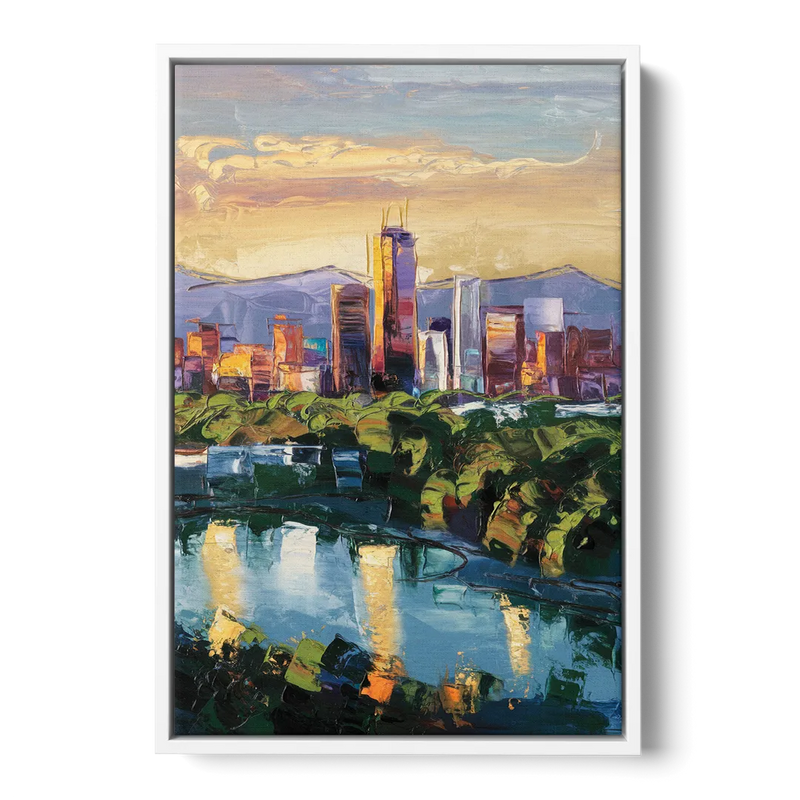 Ashland Skyline at Sunset - White Frame Canvas