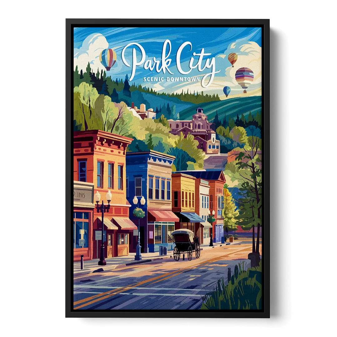 Park City Scenic Downtown - Black Frame Canvas