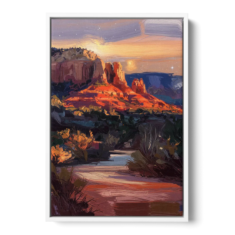 Sedona Evening Sky Glow - White Frame Canvas