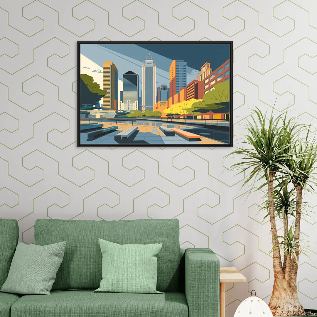Jersey City Urban Architecture - Living Room Black Frame Canvas