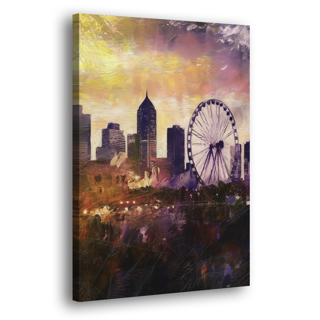 Atlanta Skyline with Ferris Wheel - Canvas Print Art Sides