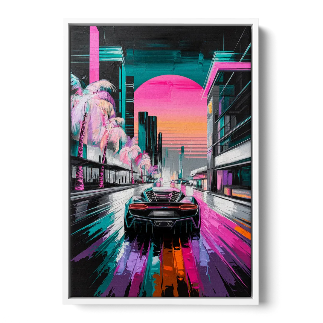Miami Vice Neon Nights - White Frame Canvas