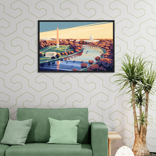 Washington Dc Aerial View - Living Room Black Frame Canvas