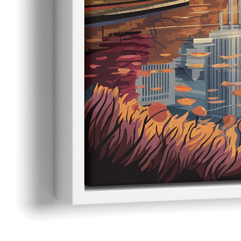 Atlanta Skyline in Autumn - Close-Up White Frame Canvas