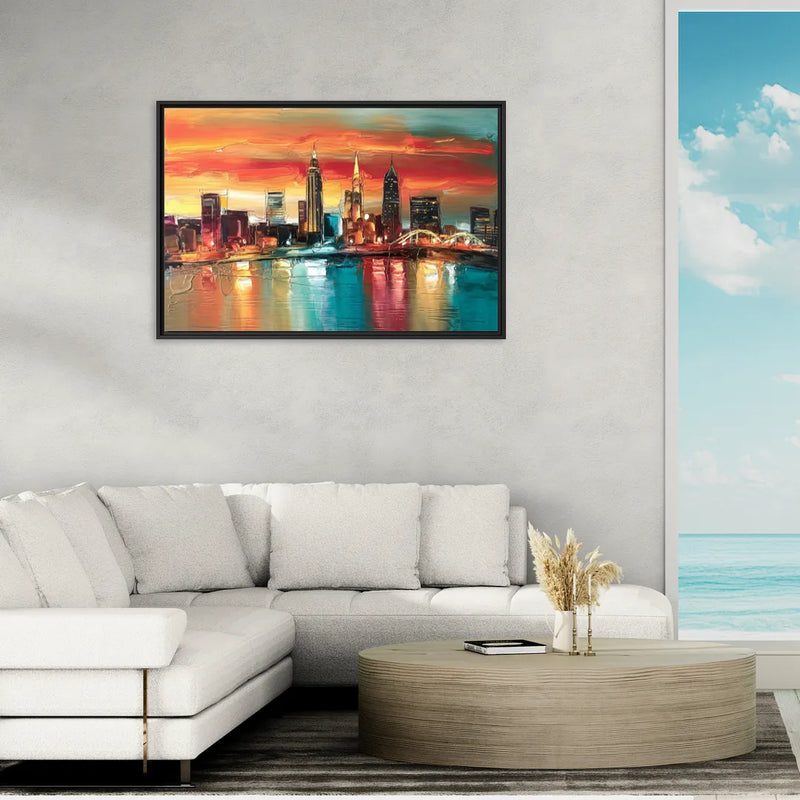 Cleveland Historic Landmarks Watercolor - Living Room Black Frame Canvas