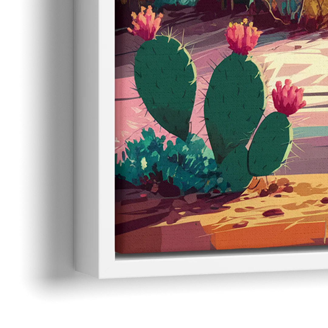 Tombstone Cactus Landscape - Close-Up White Frame Canvas