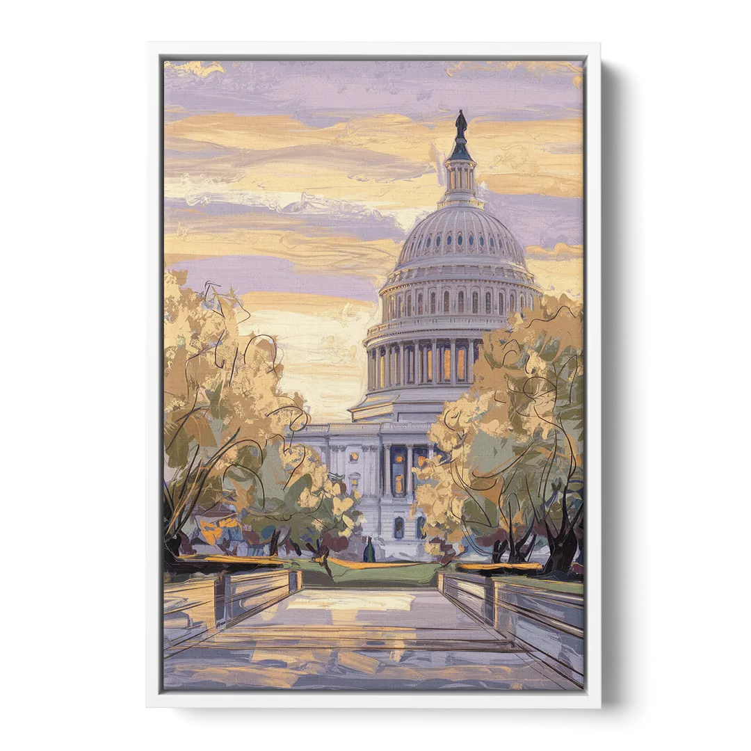 Lincoln Capitol Building - White Frame Canvas