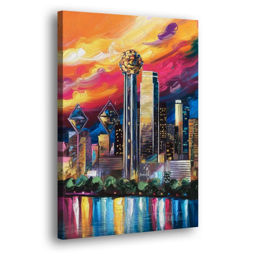 Dallas Skyline at Sunset - Canvas Print Art Sides