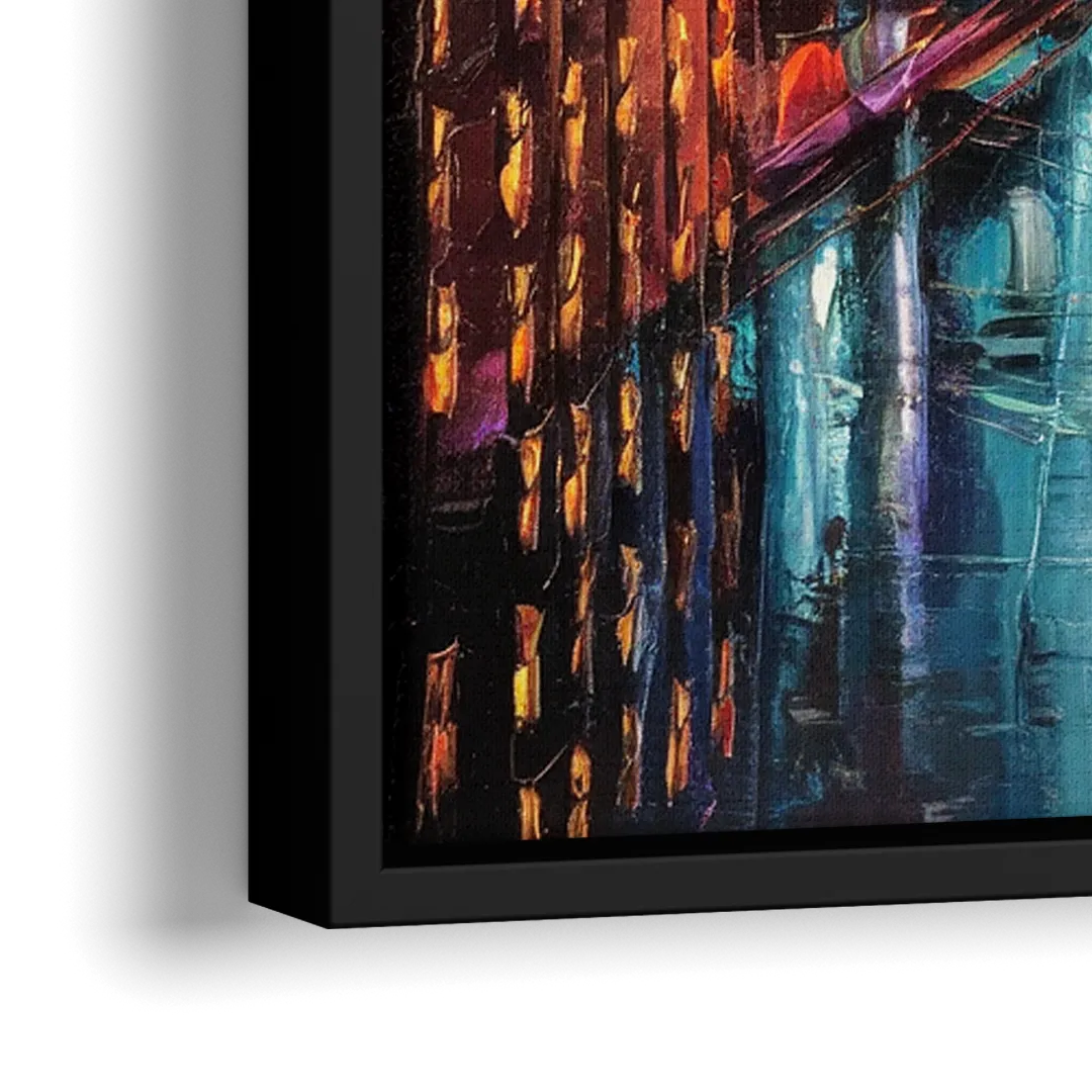 New York City Sunset Over Skyscrapers Hudson - Close-Up Black Frame Canvas