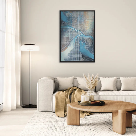 Kansas City Missouri Map - Living Room Black Frame Canvas