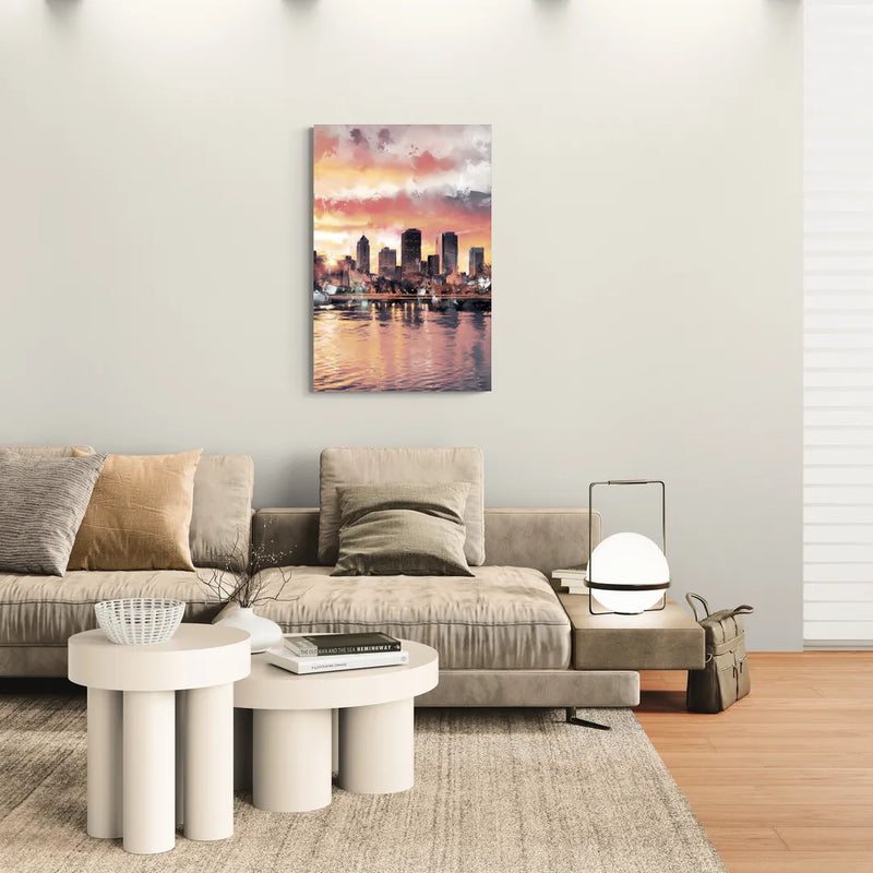 Buffalo Skyline at Sunset - Canvas Wall Art Living Room