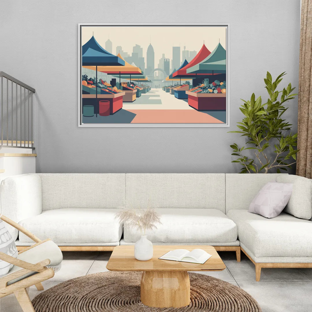 Jean Talon Market - Living Room White Frame Canvas