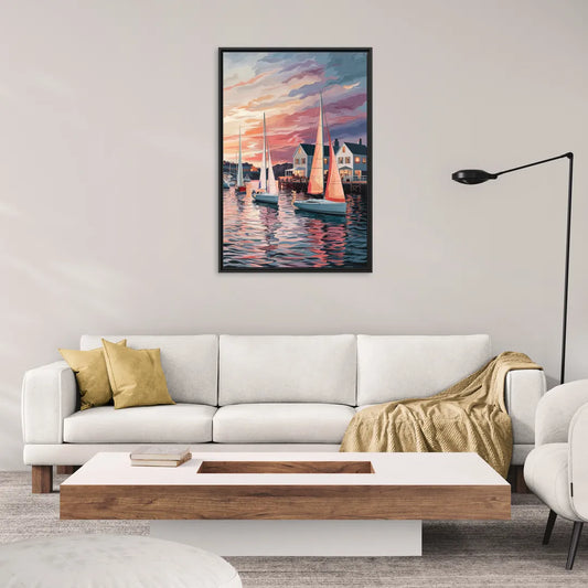 Camden Inner Harbor Sunset - Living Room Black Frame Canvas