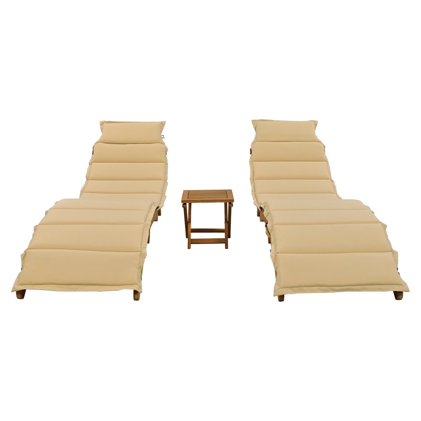 2-Piece Extendable Wooden Outdoor Chaise Lounge Set with Cushions
