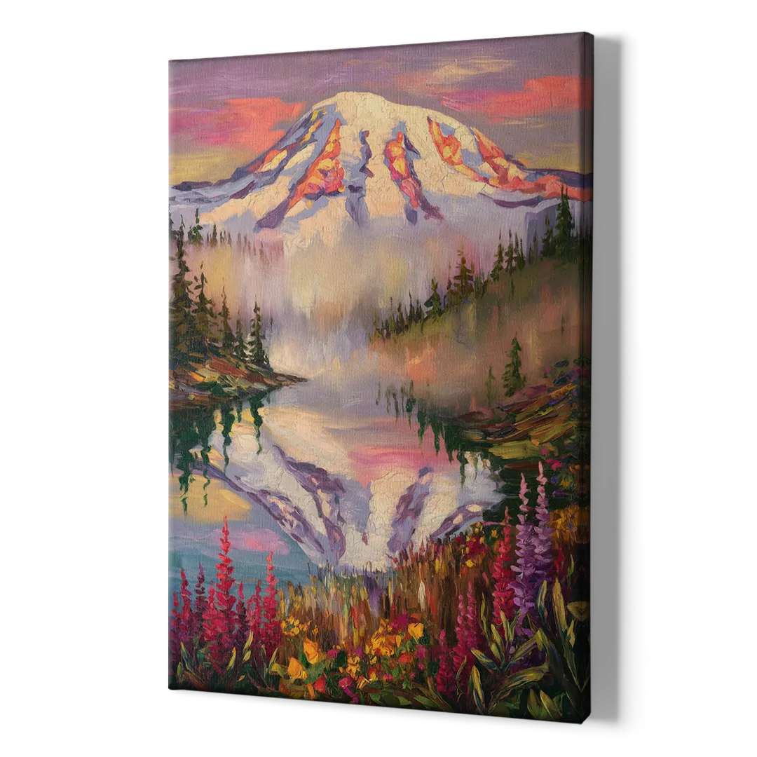 Tacoma Mount Rainier Reflection - Canvas Print Art Sides